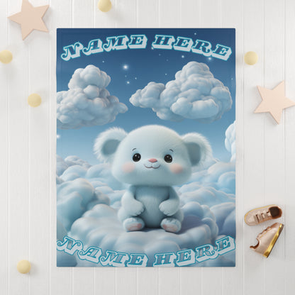 Personalized Teddy In Clouds Soft Fleece Baby Blanket