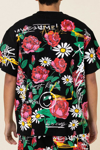 Allover Rose Bloom Print Tee