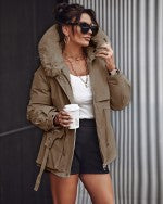 Faux Fur Lantern Sleeve Hooded Cargo Parka Coat