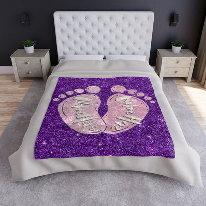 Personalized Crushed Velvet Baby Footprint Blanket