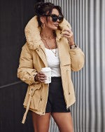 Faux Fur Lantern Sleeve Hooded Cargo Parka Coat