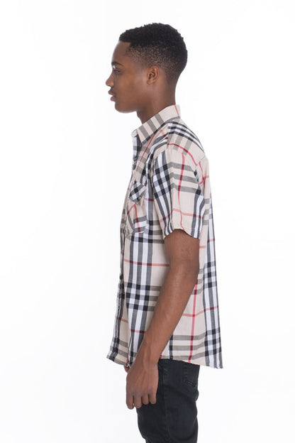 Weiv Men's Casual Short Sleeve Checker Shirts