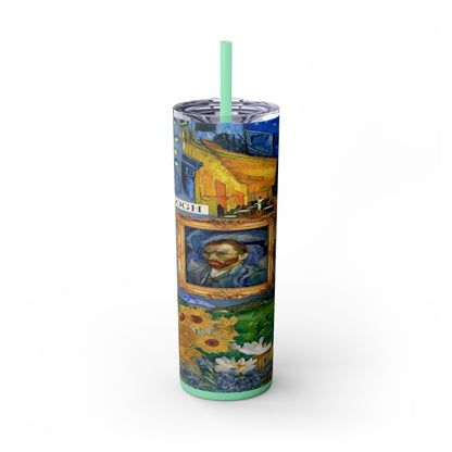 Starry Nights & Sunflower Dreams Skinny Tumbler with Straw, 20oz