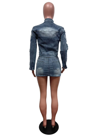 *PREORDER* Cross Over Denim Mini Skirt 2 Piece Set