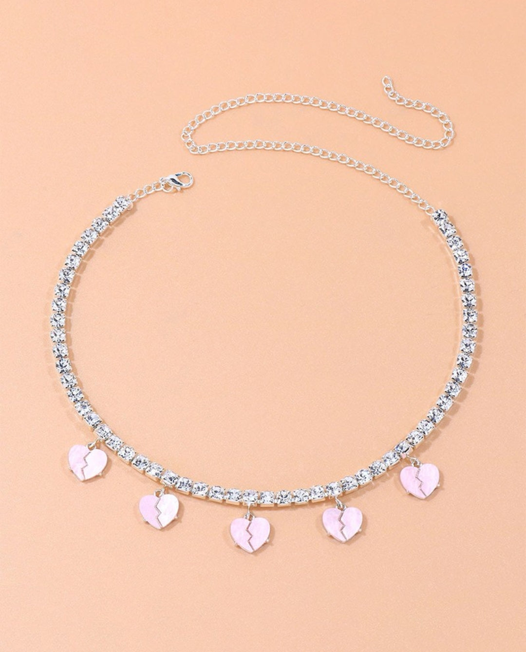 1pc Colorblock Rhinestone Broken Heart Pendant Necklace