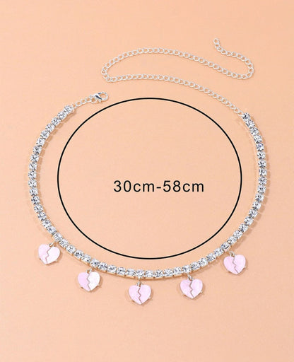 1pc Colorblock Rhinestone Broken Heart Pendant Necklace