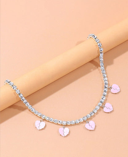 1pc Colorblock Rhinestone Broken Heart Pendant Necklace