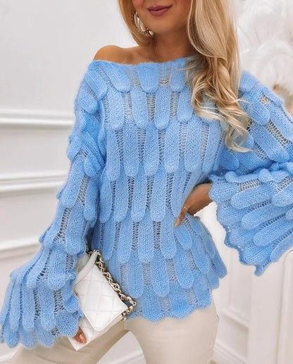 Boat Neck Bell Sleeve Knit Sweater