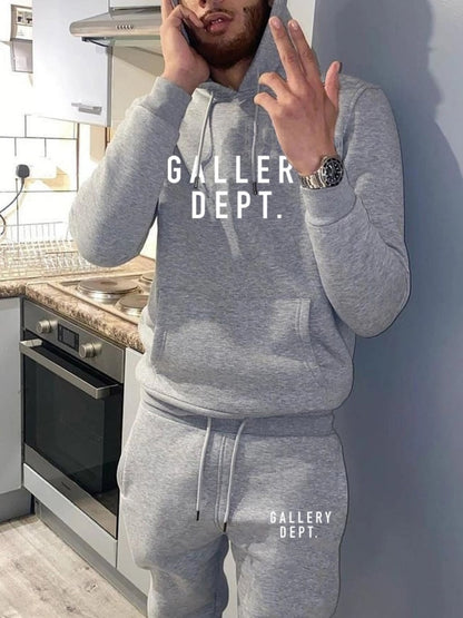 Gallery Dept. Men Letter Print Kangaroo Pocket Tracksuit Set