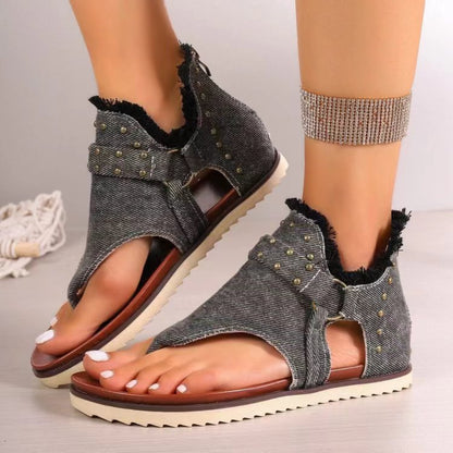 Studded Raw Hem Flat Sandals