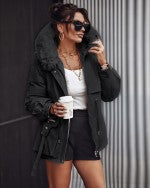 Faux Fur Lantern Sleeve Hooded Cargo Parka Coat