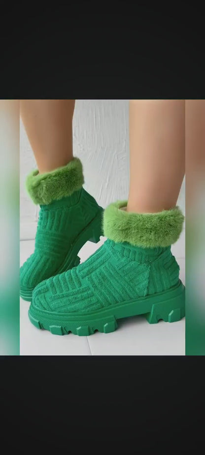 Fuzzy Textured Platform Lined Ankle Boots