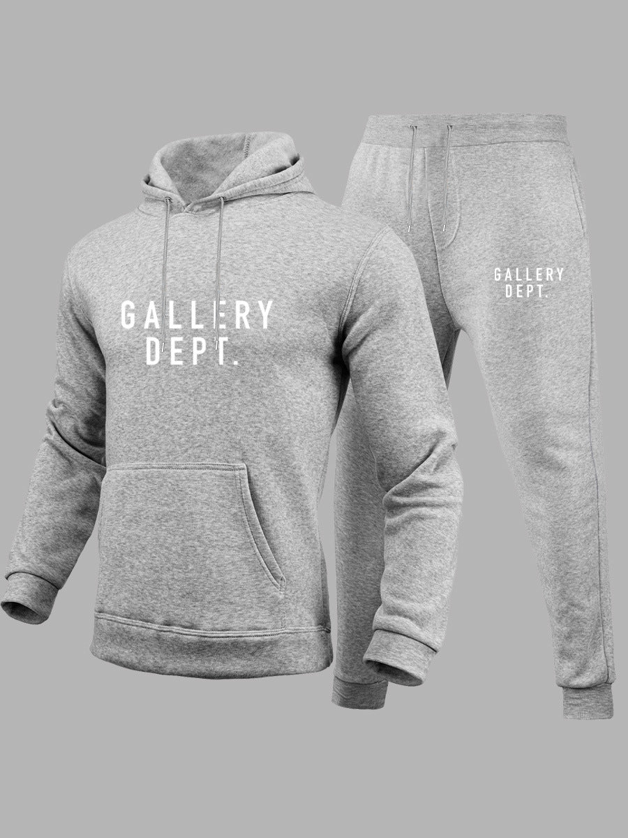 Gallery Dept. Men Letter Print Kangaroo Pocket Tracksuit Set