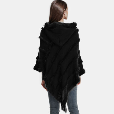 Fringe Trim Hooded Shawl