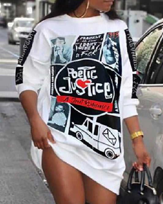 Poetic Justice Graphic Print Long Sleeve Sweatshirt Dress