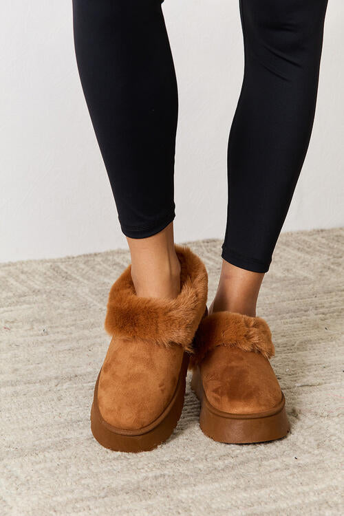 Brown Legend Footwear Furry Chunky Platform Ankle Boots