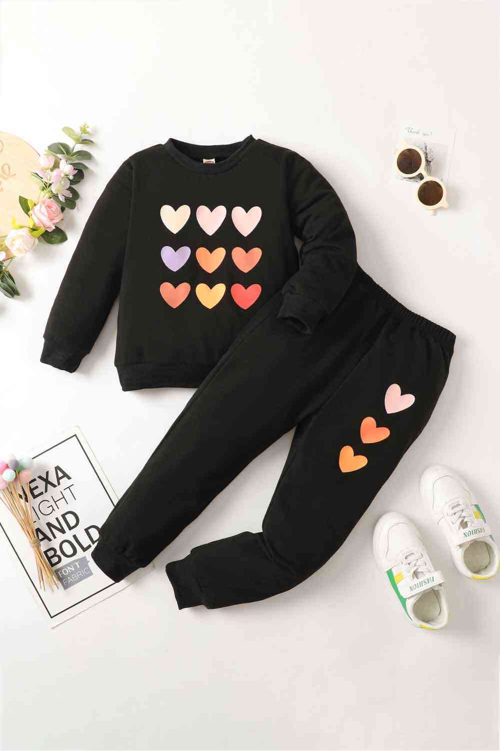 Kids Heart Graphic Sweatshirt and Joggers Set