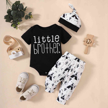 Baby LITTLE BROTHER Graphic Bodysuit and Printed Joggers Set