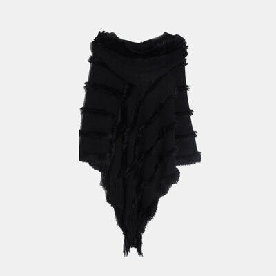 Fringe Trim Hooded Shawl