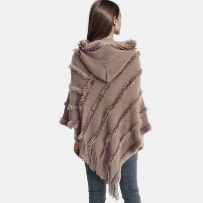 Fringe Trim Hooded Shawl