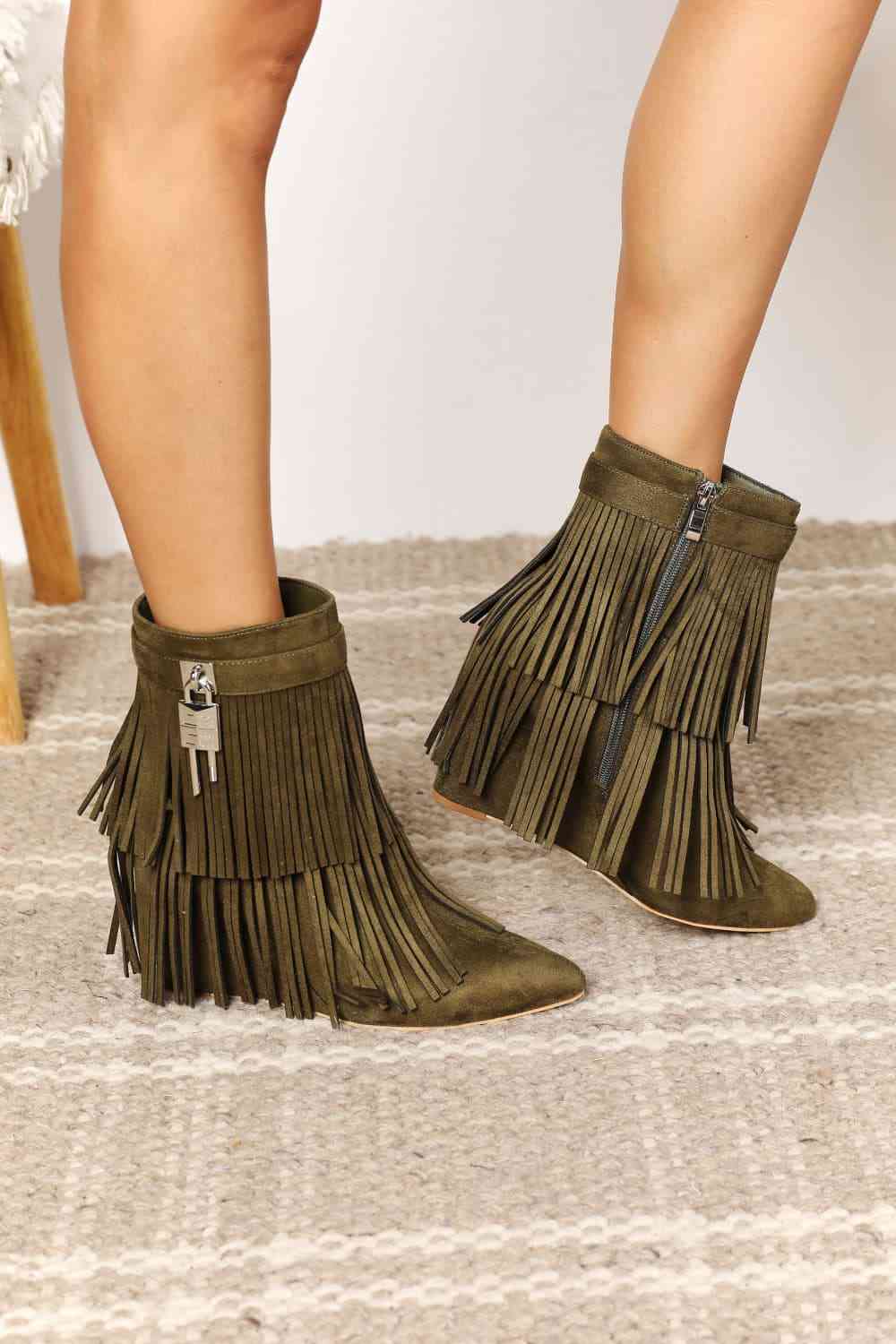 Legend Women's Tassel Wedge Heel Ankle Booties