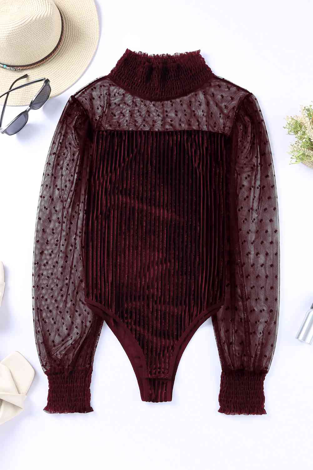 Mesh Long Sleeve Velvet Bodysuit