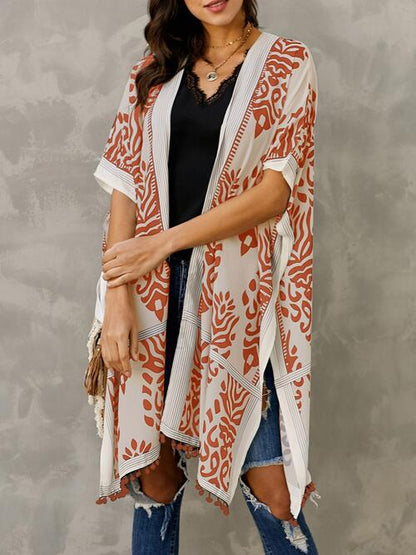 Printed Open Front Slit Cardigan