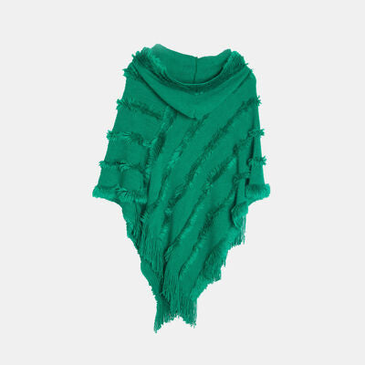 Fringe Trim Hooded Shawl