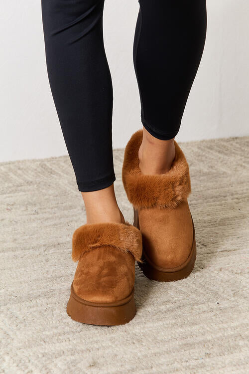 Brown Legend Footwear Furry Chunky Platform Ankle Boots