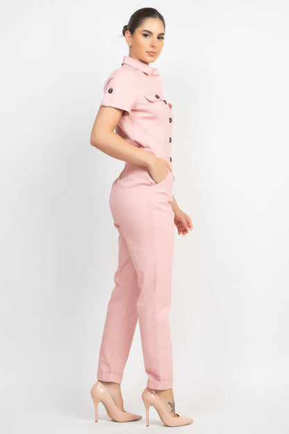 Collared Button-front Jumpsuit