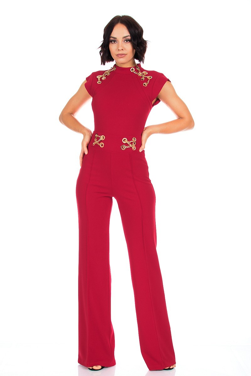 Eyelet With Chain Deatiled Fashion Jumpsuit