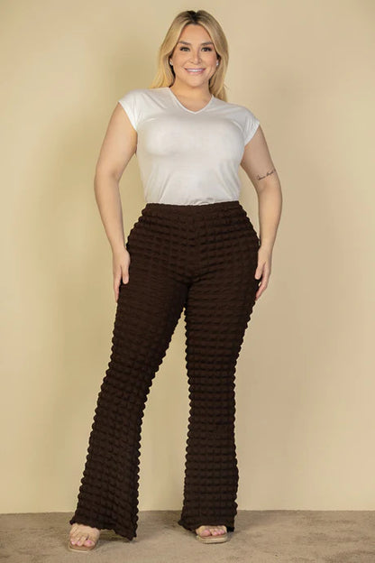 Plus Size Bubble Fabric Flare Pants Brown