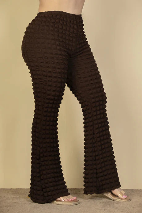 Plus Size Bubble Fabric Flare Pants Brown