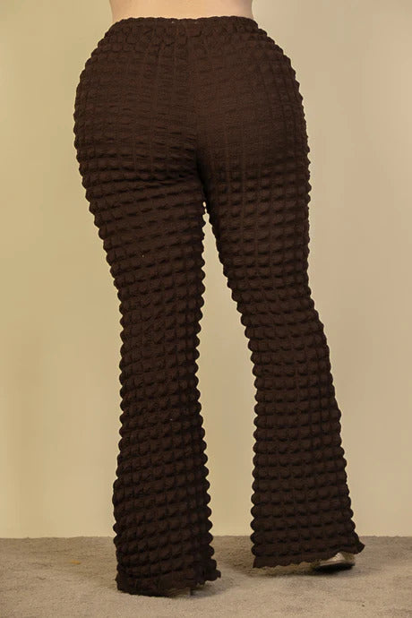 Plus Size Bubble Fabric Flare Pants Brown