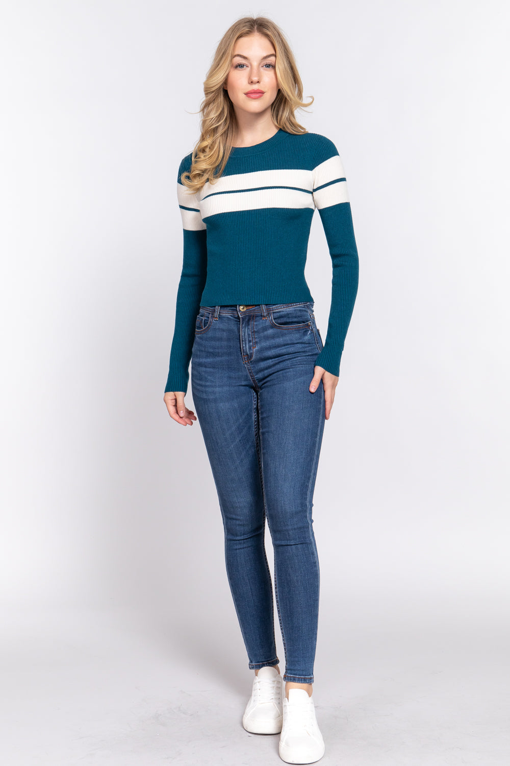 Long Slv Stripe Rib Sweater