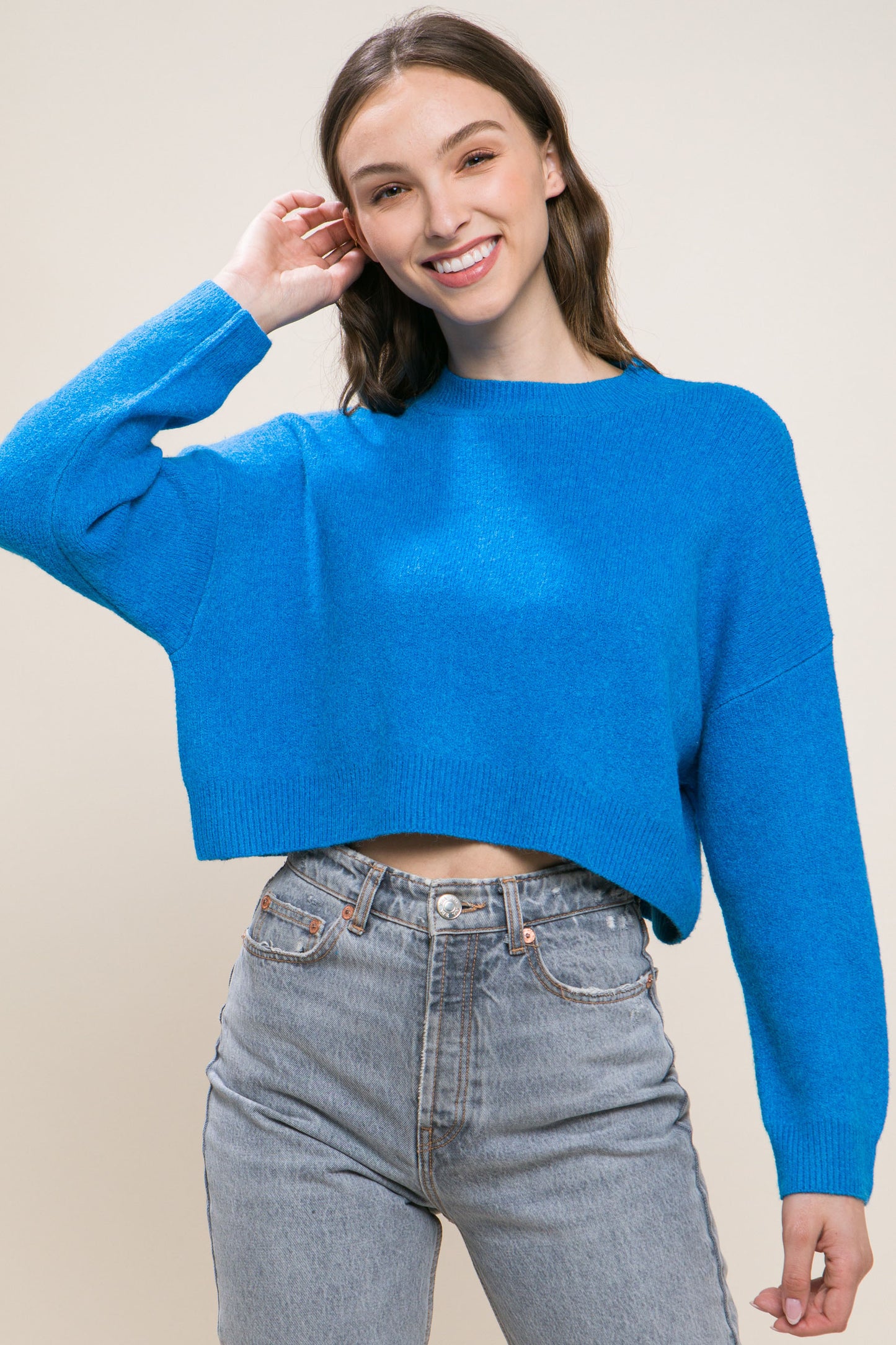 Wool Blend Cropped Sweater Top