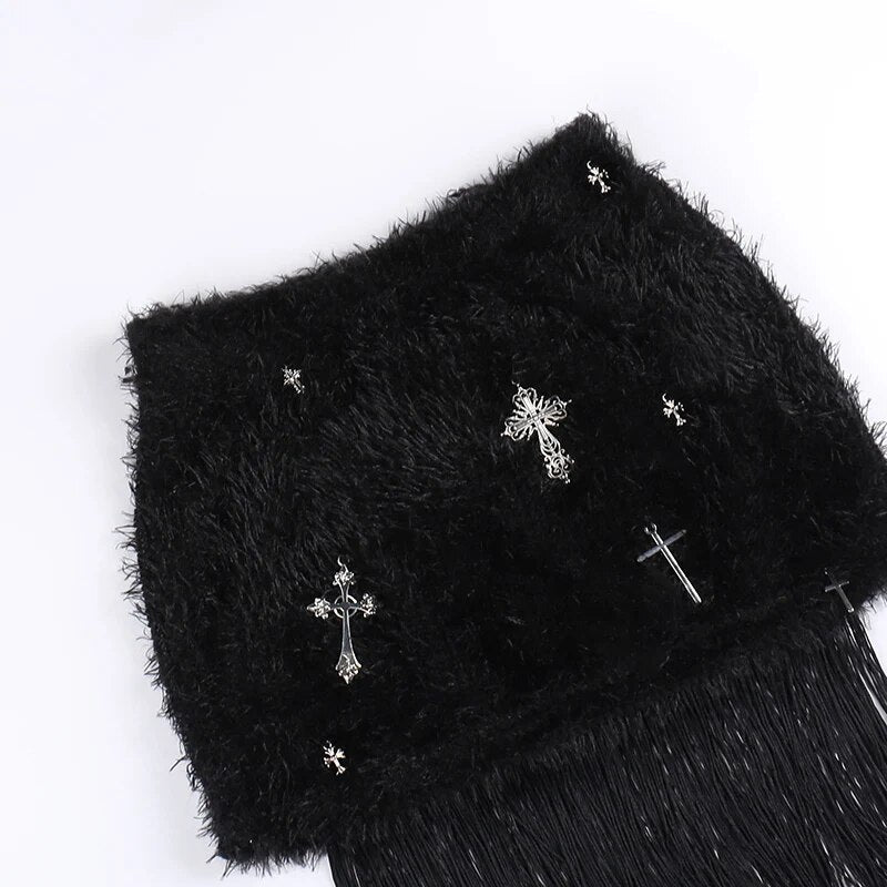 *PREORDER* Highly Favored! Cross Tassel Furry Skirt