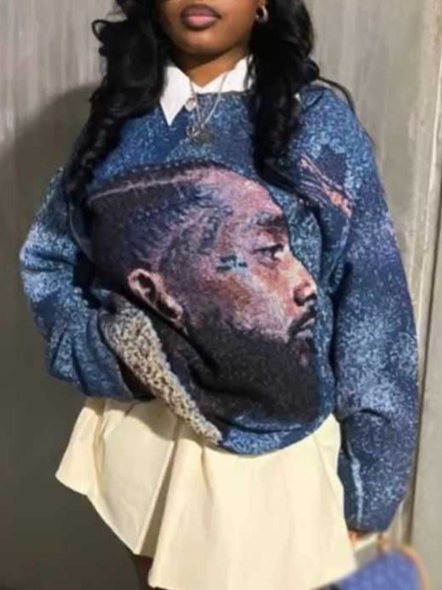 Nipsey Dropped Shoulder Figure Print Loose Sweatshirt