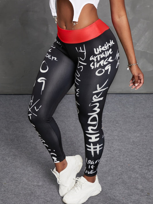 The Secret Does Not Exist Letter Print High Stretchy Leggings