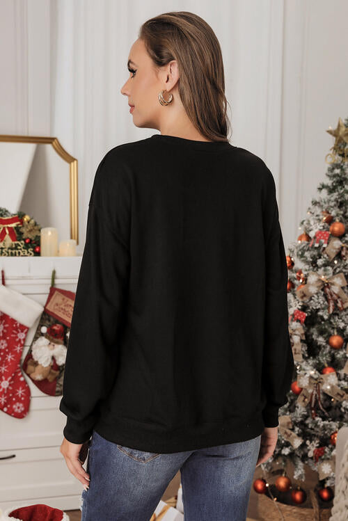 Sequin Ball Round Neck Drop Shoulder Sweatshirt