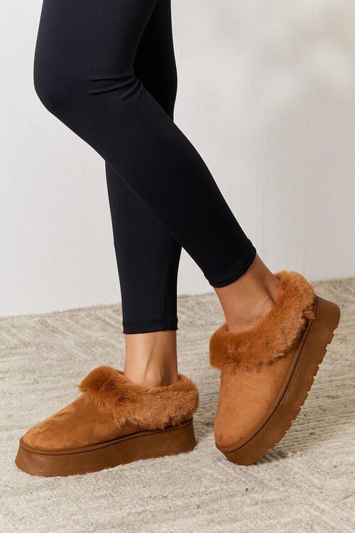 Brown Legend Footwear Furry Chunky Platform Ankle Boots