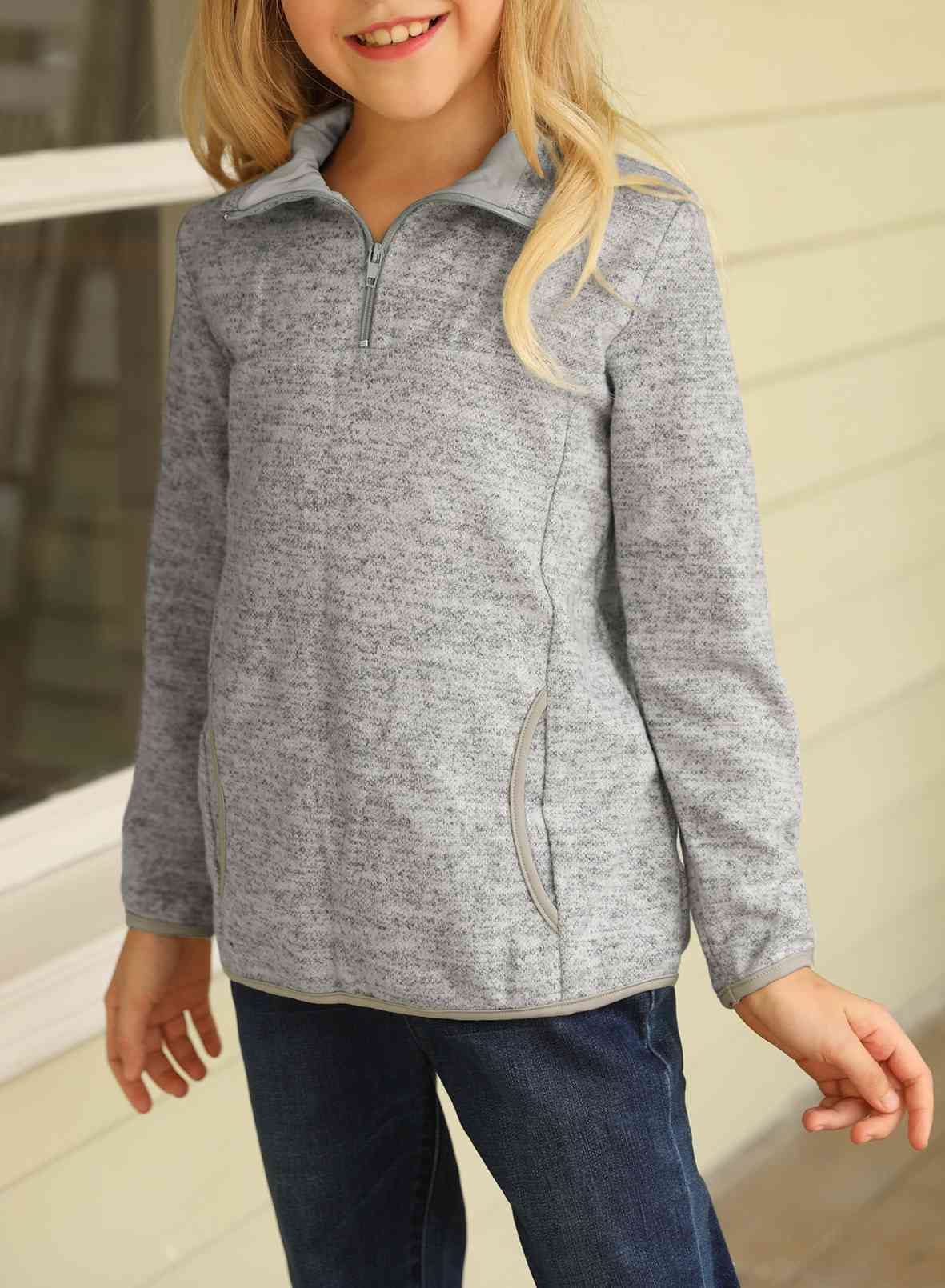 Kids Quarter-Zip Collar Sweatshirt with Kangaroo Pocket