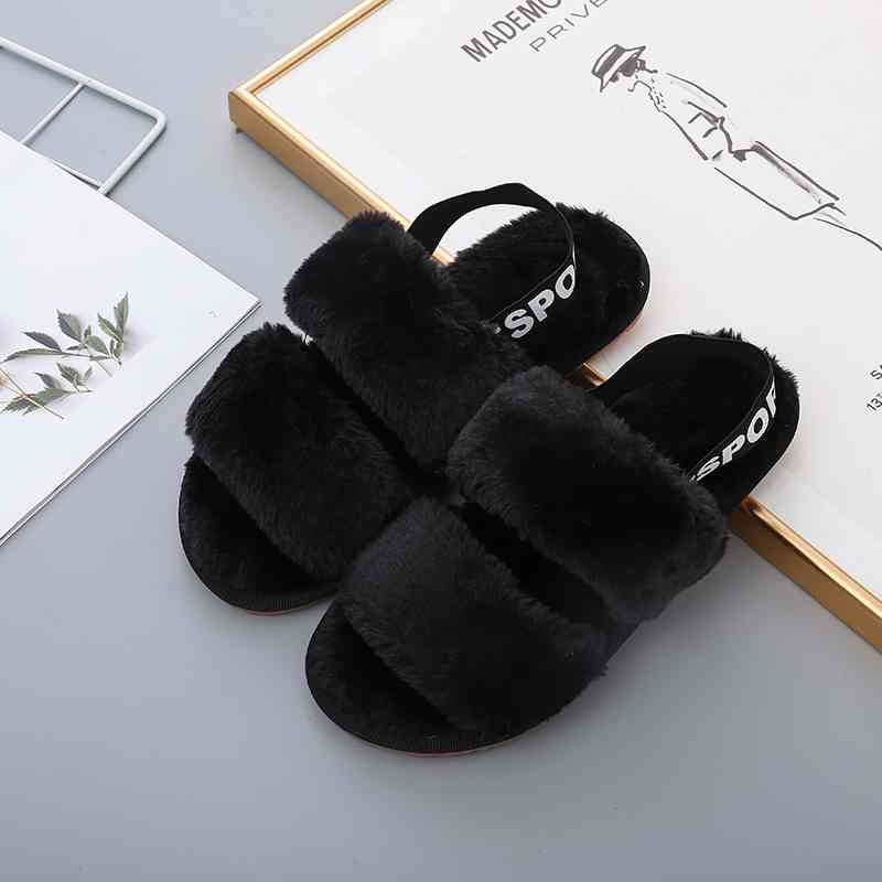 Faux Fur Open Toe Slippers