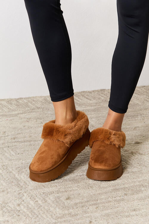 Brown Legend Footwear Furry Chunky Platform Ankle Boots