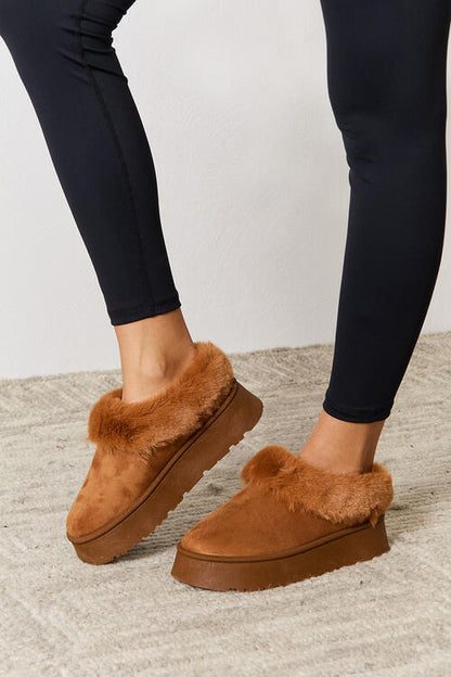 Brown Legend Footwear Furry Chunky Platform Ankle Boots