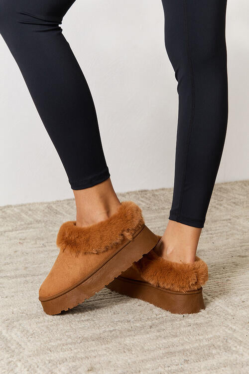 Brown Legend Footwear Furry Chunky Platform Ankle Boots