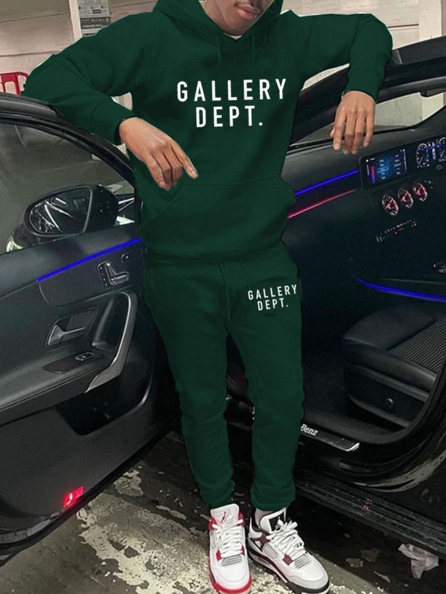 Gallery Dept. Men Letter Print Kangaroo Pocket Tracksuit Set