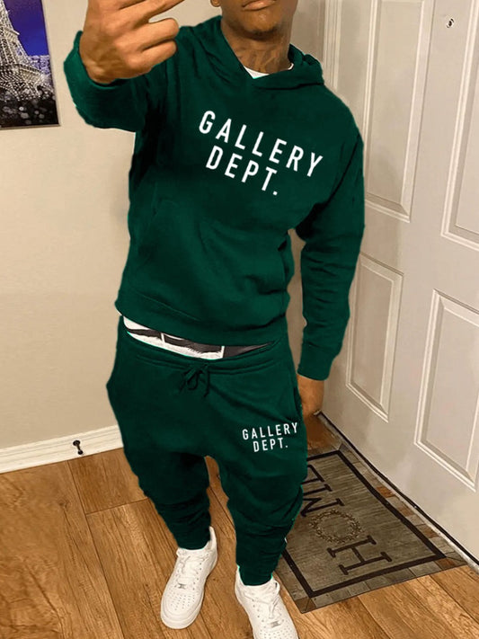 Gallery Dept. Men Letter Print Kangaroo Pocket Tracksuit Set